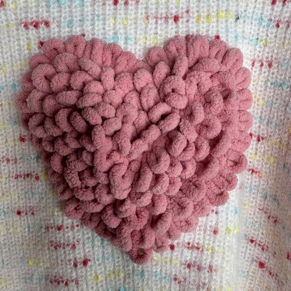 Toddler Girls 3T Pink Speckled Knit Sweater 3D Textured Heart Cozy Warm Soft - Picture 2 of 6